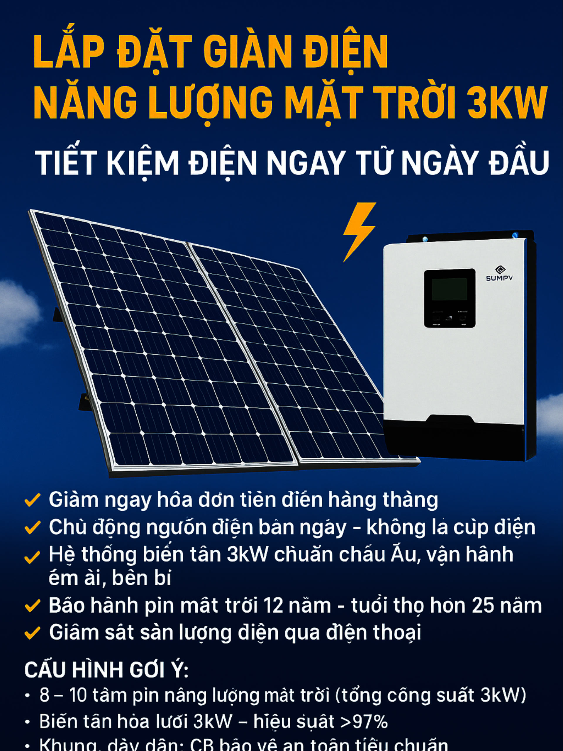 Hệ thống năng lượng mặt trời công suất  3kw
